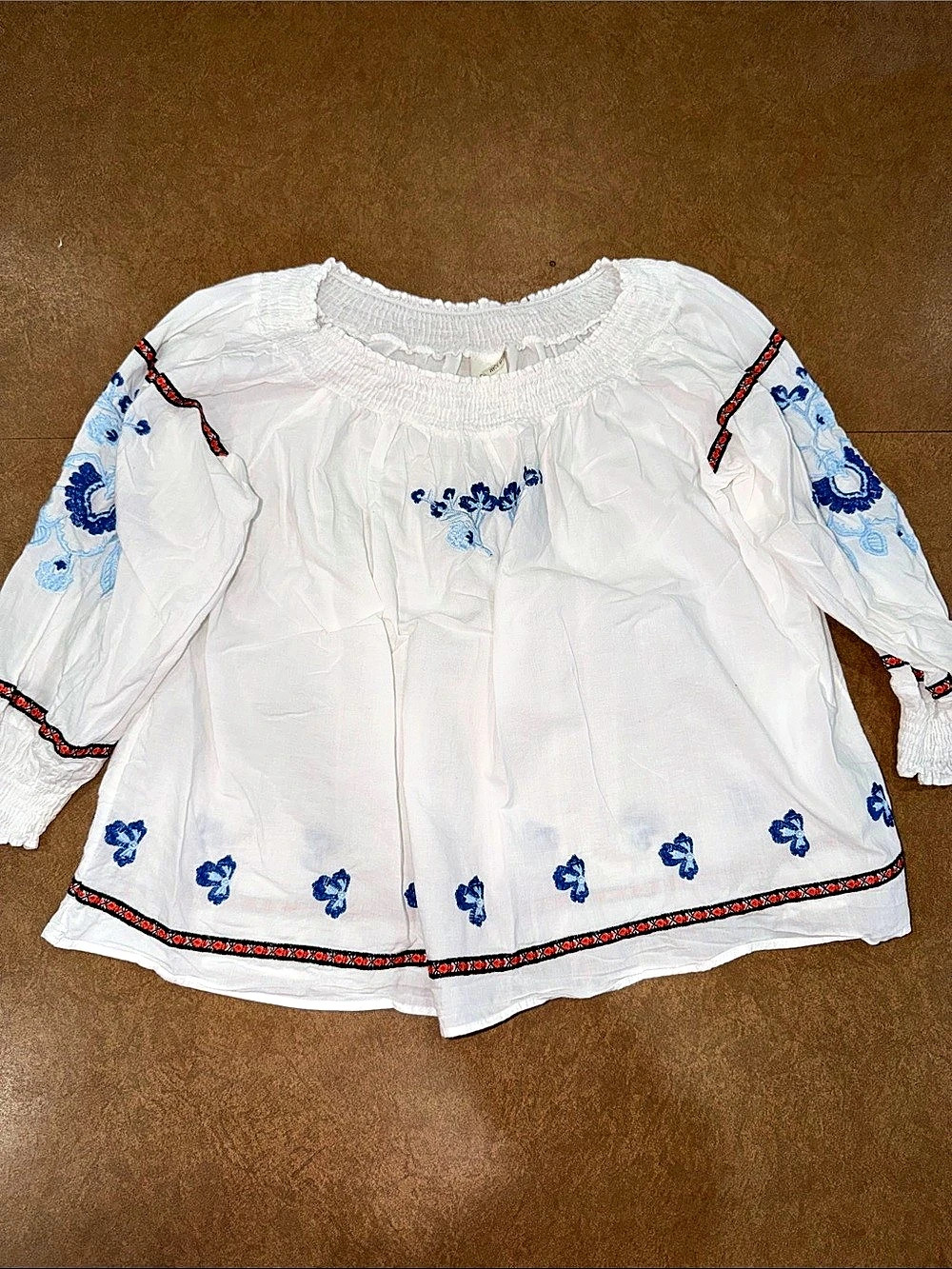 Color Swatch Embroidered Floral Peasant Blouse in White & Blue • See ALL Photos